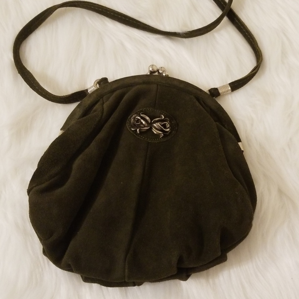 Vintage Echtes Leder Small Suede Clamshell Purse